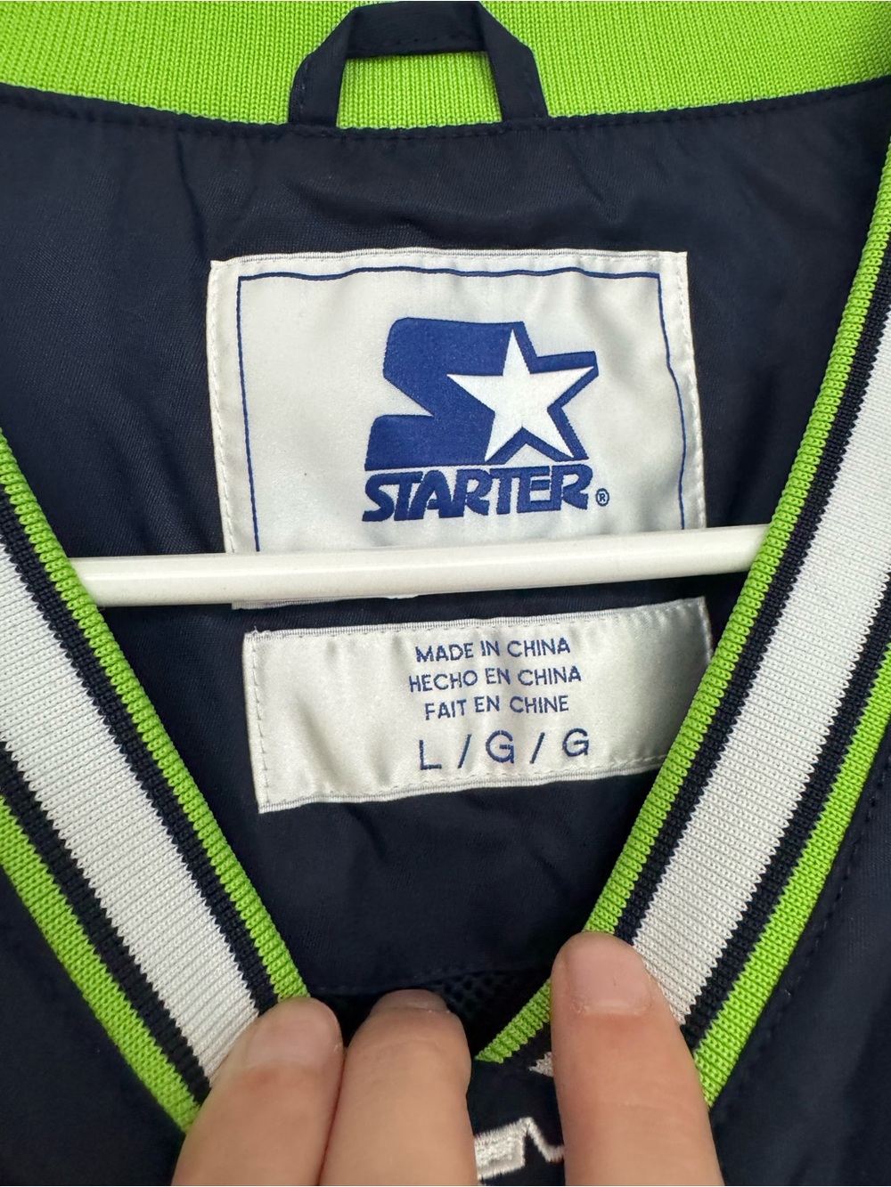 STARTER Navy Pullover Seattle Seahawks Jacket with Lime & White Accents - Picture 2 of 5